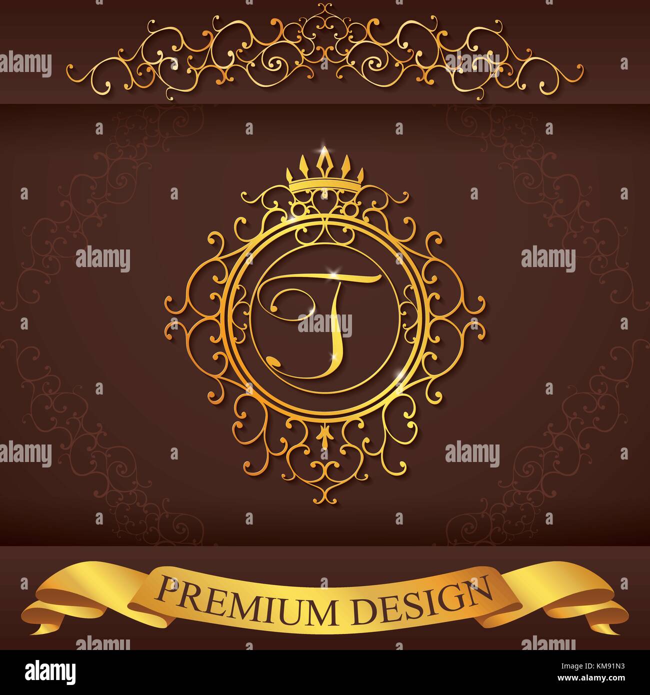 letter t luxury logo template flourishes calligraphic elegant stock