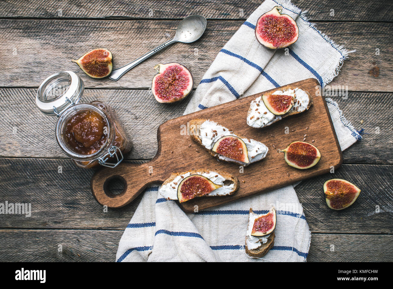 Rustic Style Food Snaks With Jam And Figs On Napkin Breakfast Lunch Photo Rustic Style Food Snaks With Jam And Figs On Napkin Breakfast Lunch Photo