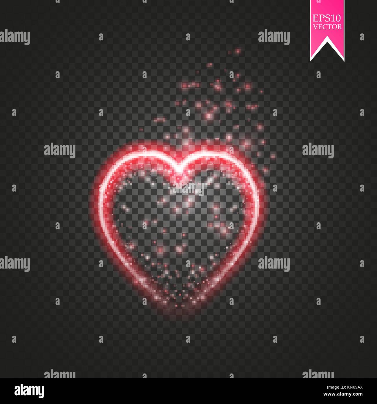 Bright Neon Heart Heart Sign On Dark Transparent Background Neon