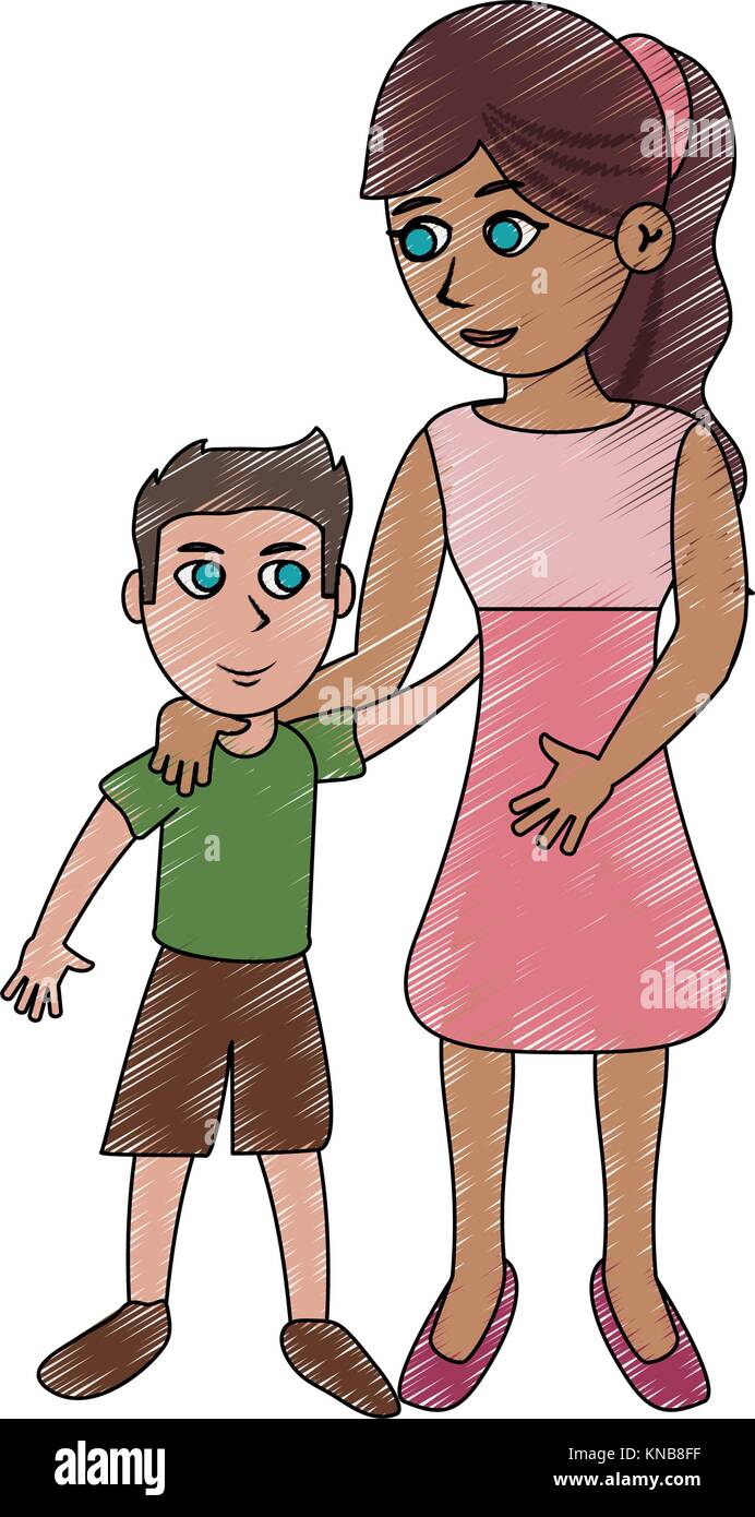 Mom And Son Cartoon Stock Vector Image Art Alamy