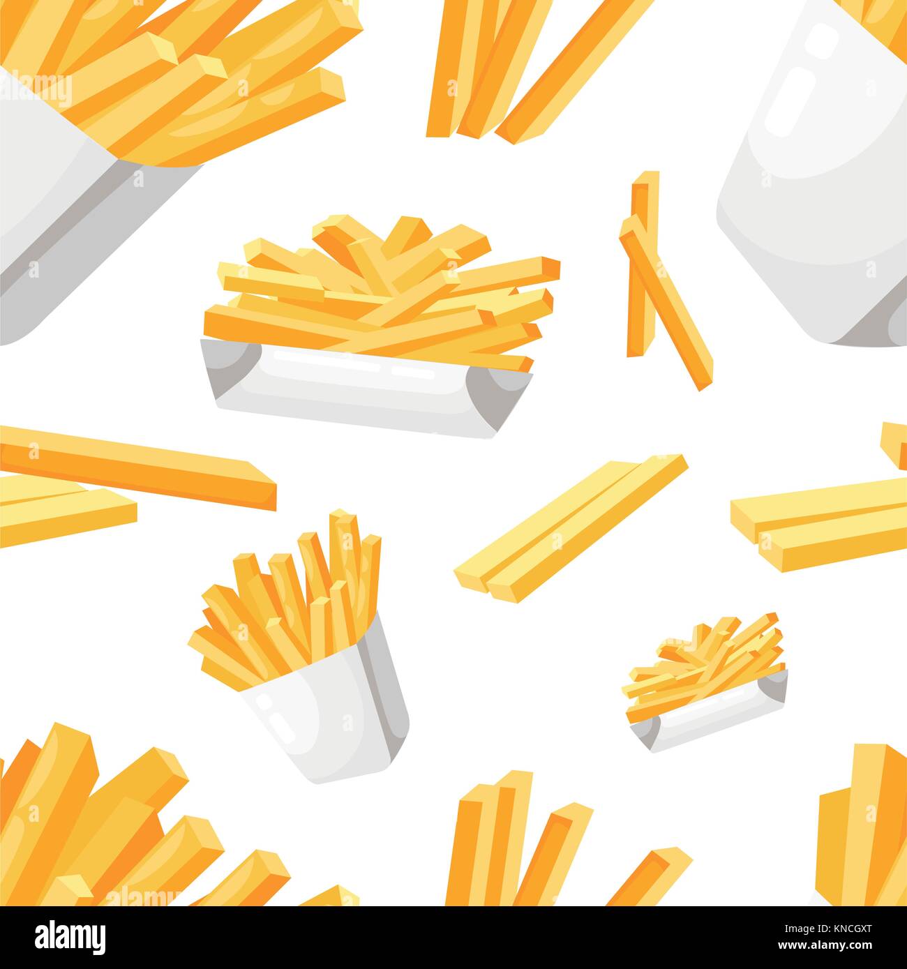 Seamless Pattern French Fries In White Paper Box Flat Style Fastfood