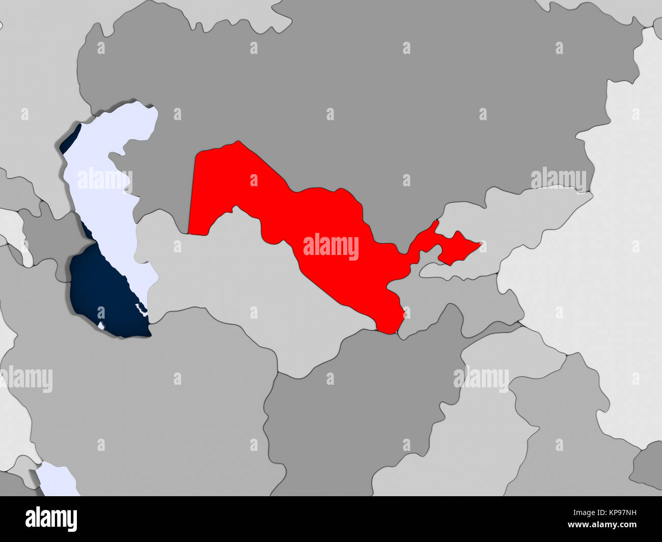 Uzbekistan In Red On Political Map With Transparent Oceans 3D