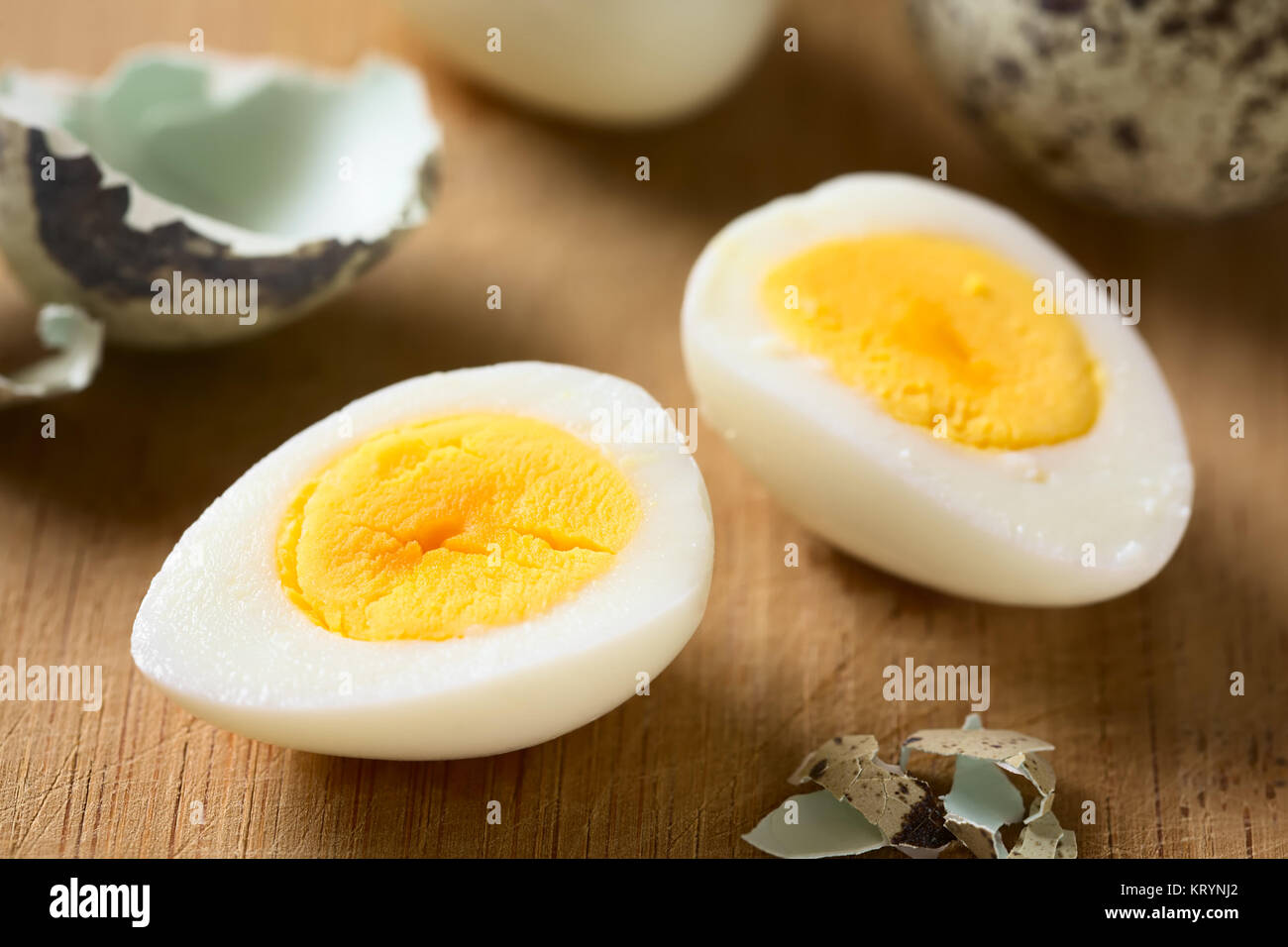 Hard Boiled Quail Egg Halves Stock Photo Alamy