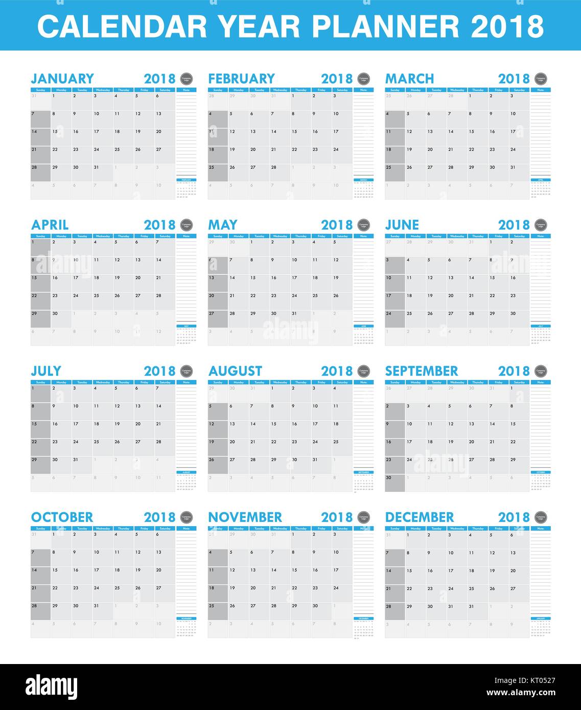 simple 2018 year planner calendar set of all month stock vector art all month calendar