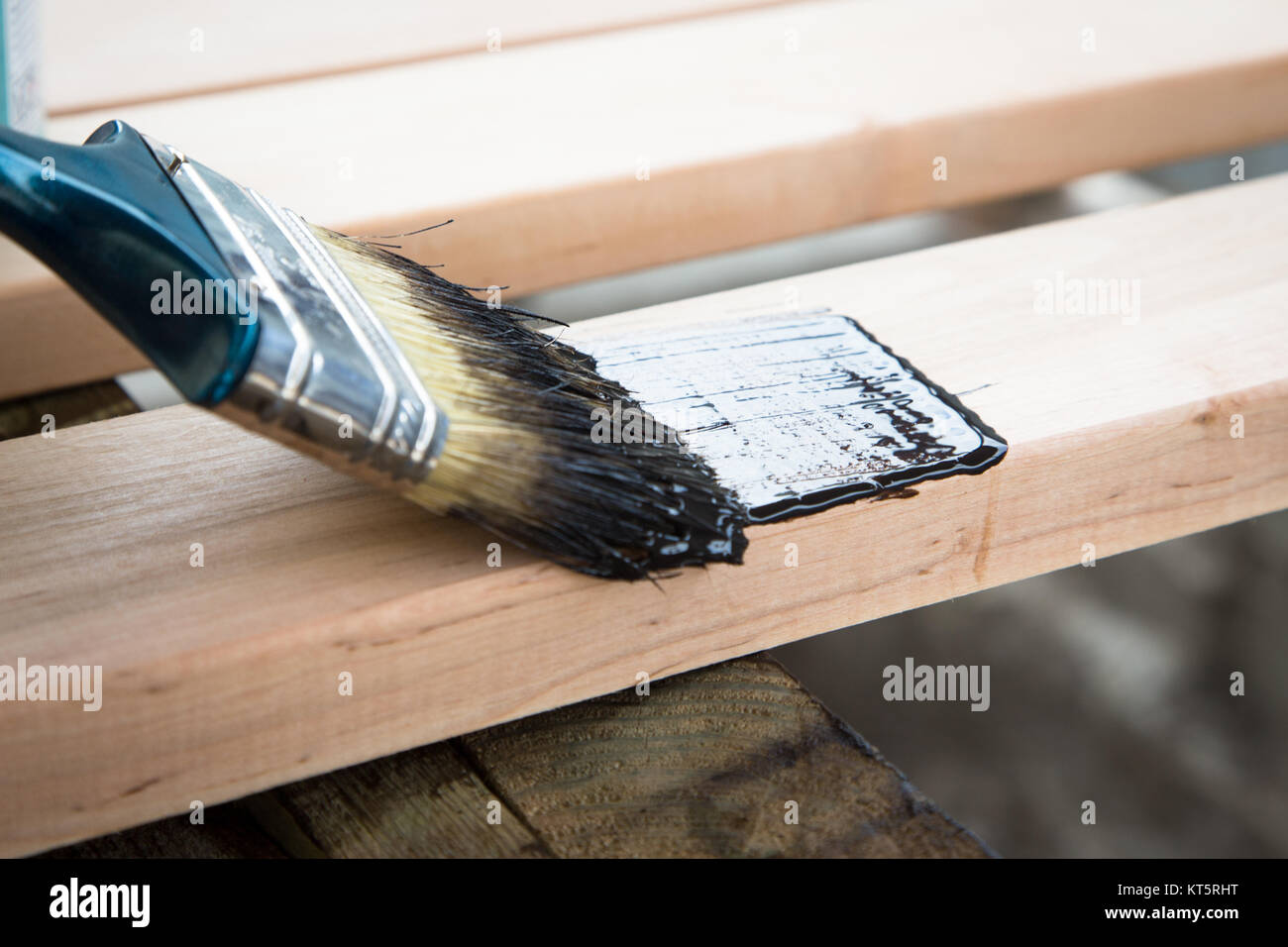 Varnishing Natural Wood With Paint Brush Wood Texture And Paintbrush