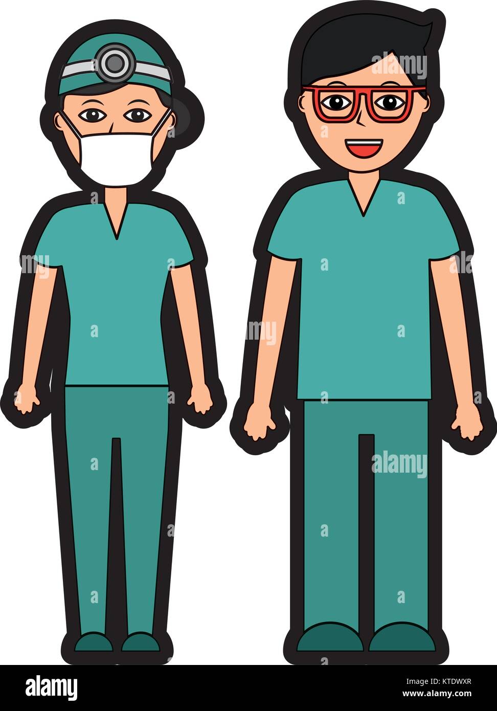 Professionals Couple Of Doctor Hospital Staff Vector Illustration Stock