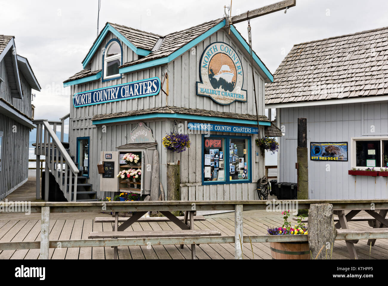 Restaurants And Shops Along The Marsh Boardwalk On Homer Spit On