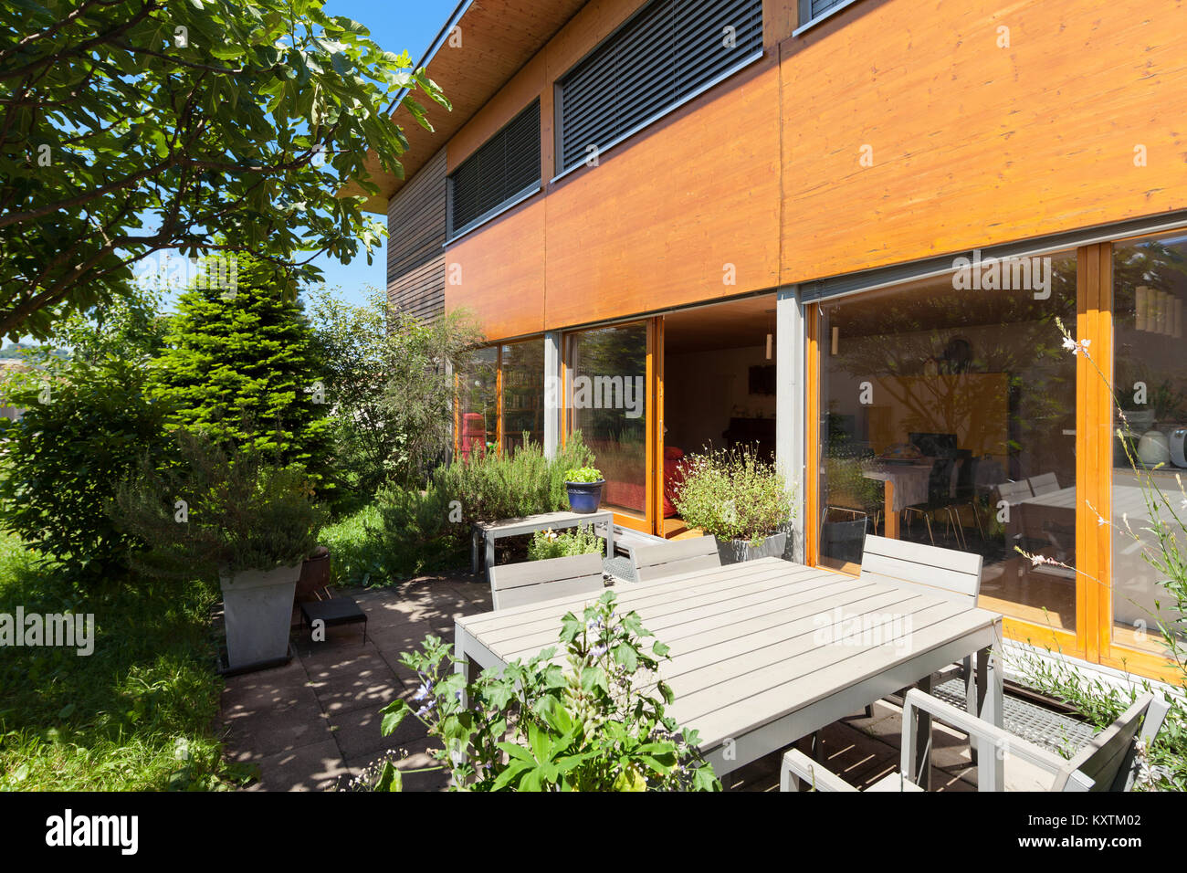 Veranda of a wooden house modern design