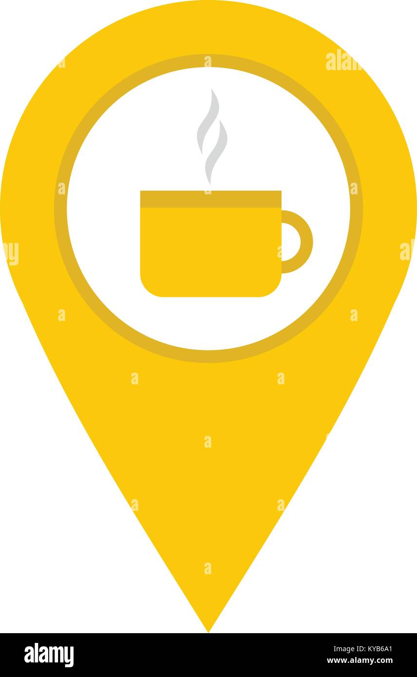 yellow map geo tag with tea or coffee cup icon stock vector art