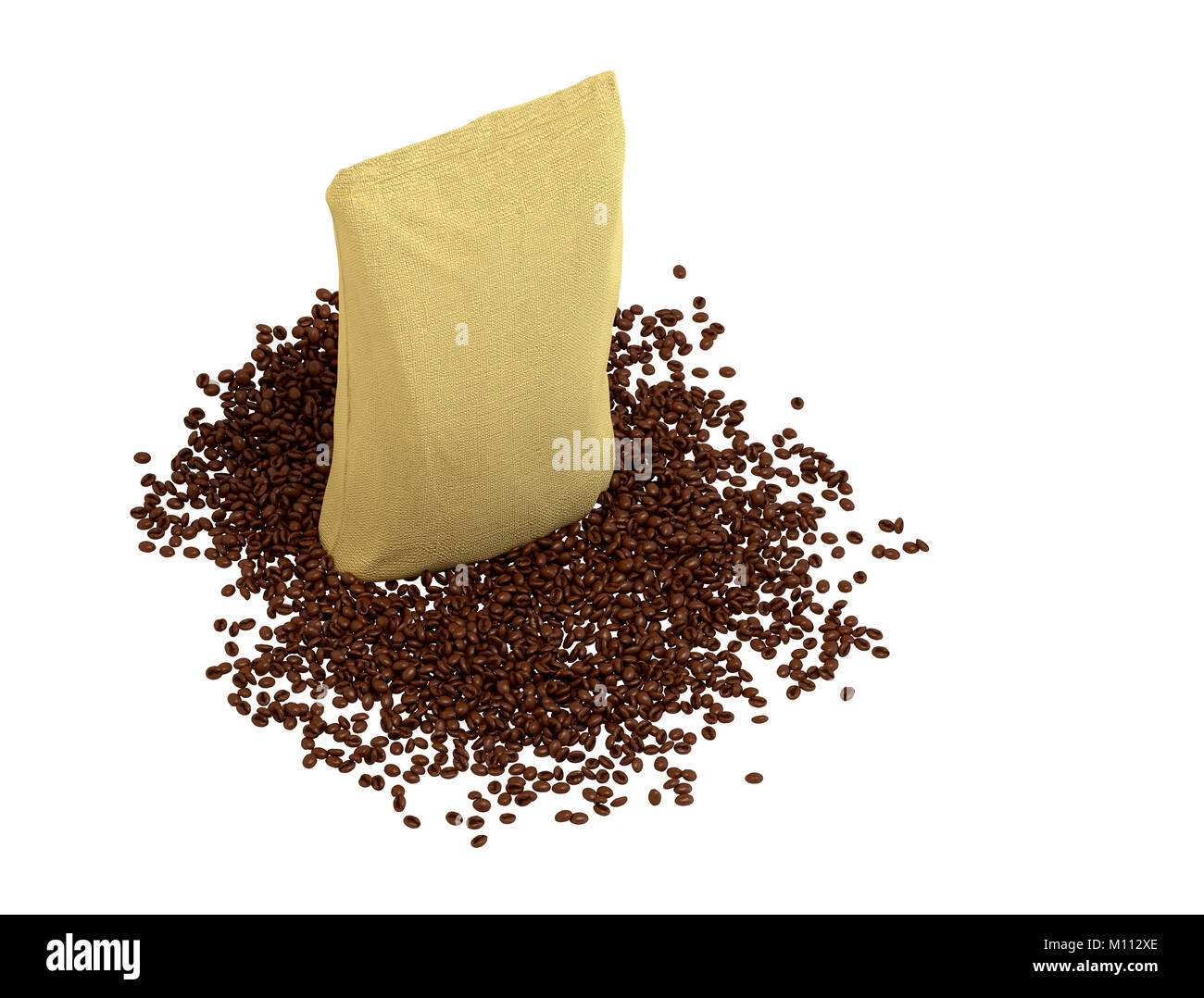 Top View Of Sacking Package On Coffee Beans Isolated Over White Top View Of Sacking Package On Coffee Beans Isolated Over White