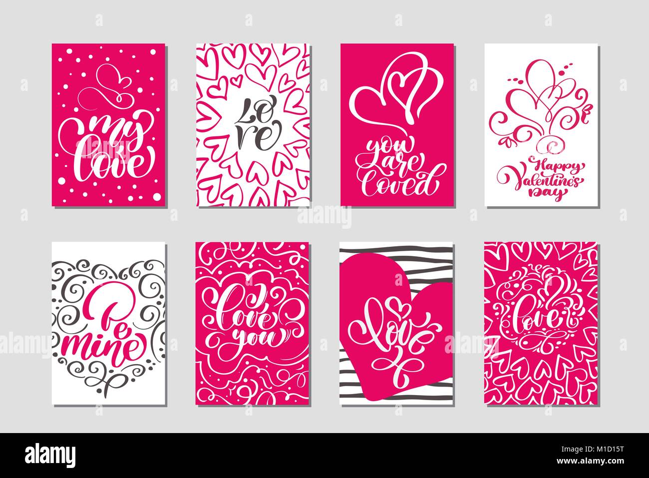 set love vector valentines day cards templates hand drawn february valentines templates