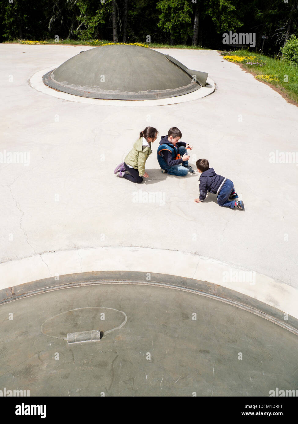 italy lombardy bormio children play over fort domes of the first playover