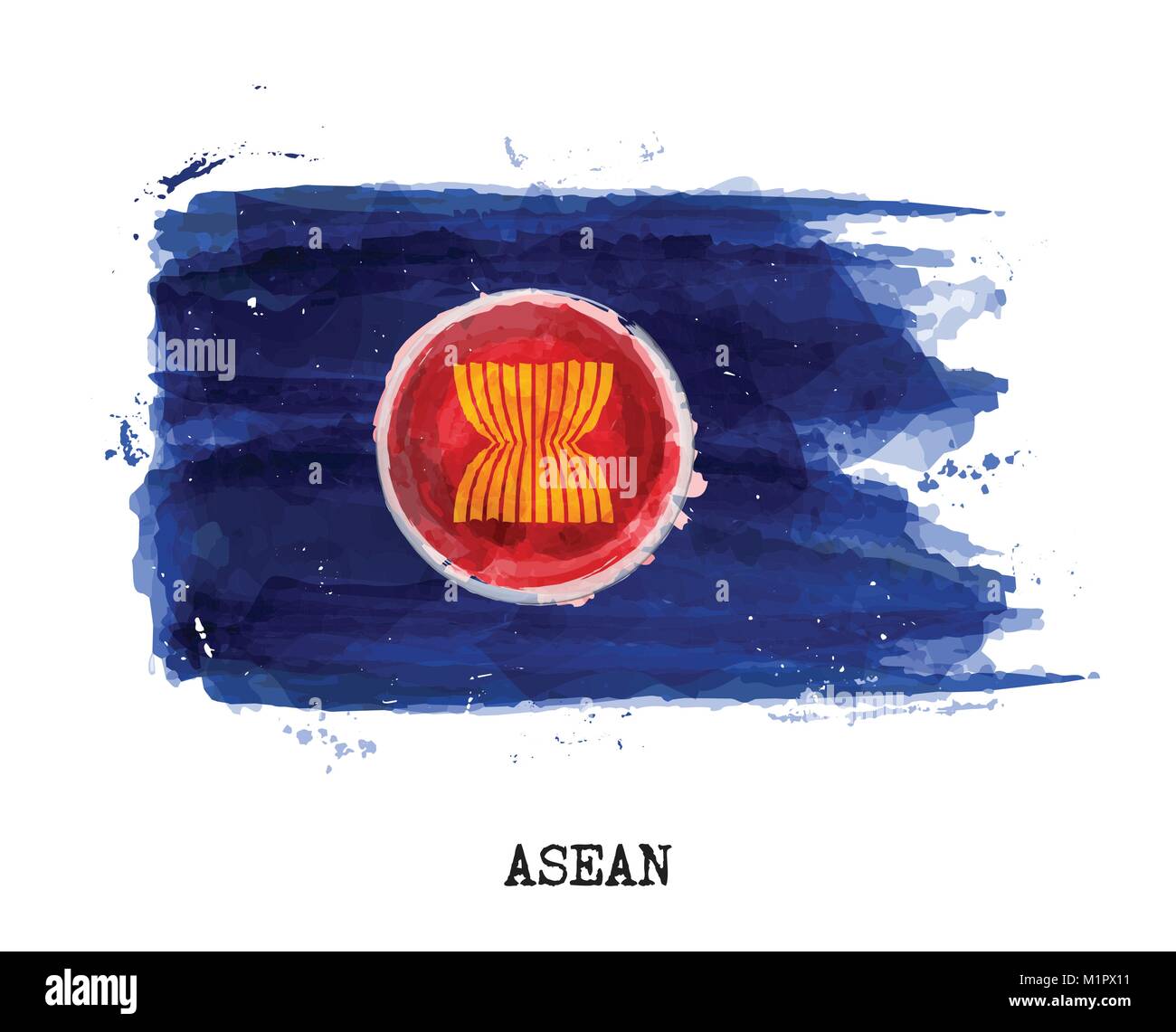 Watercolor Painting Flag Of Asean Community Association Of Southeast