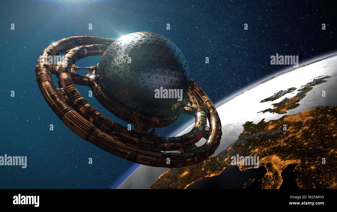 ufo alien spaceship in orbit of planet earth extraterrestrial
