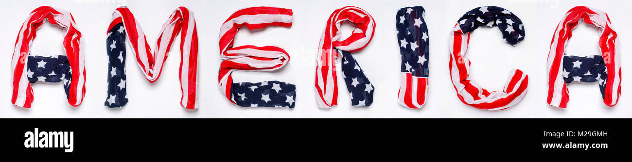 a m e r i k a letters made of american flag isolated on white stock