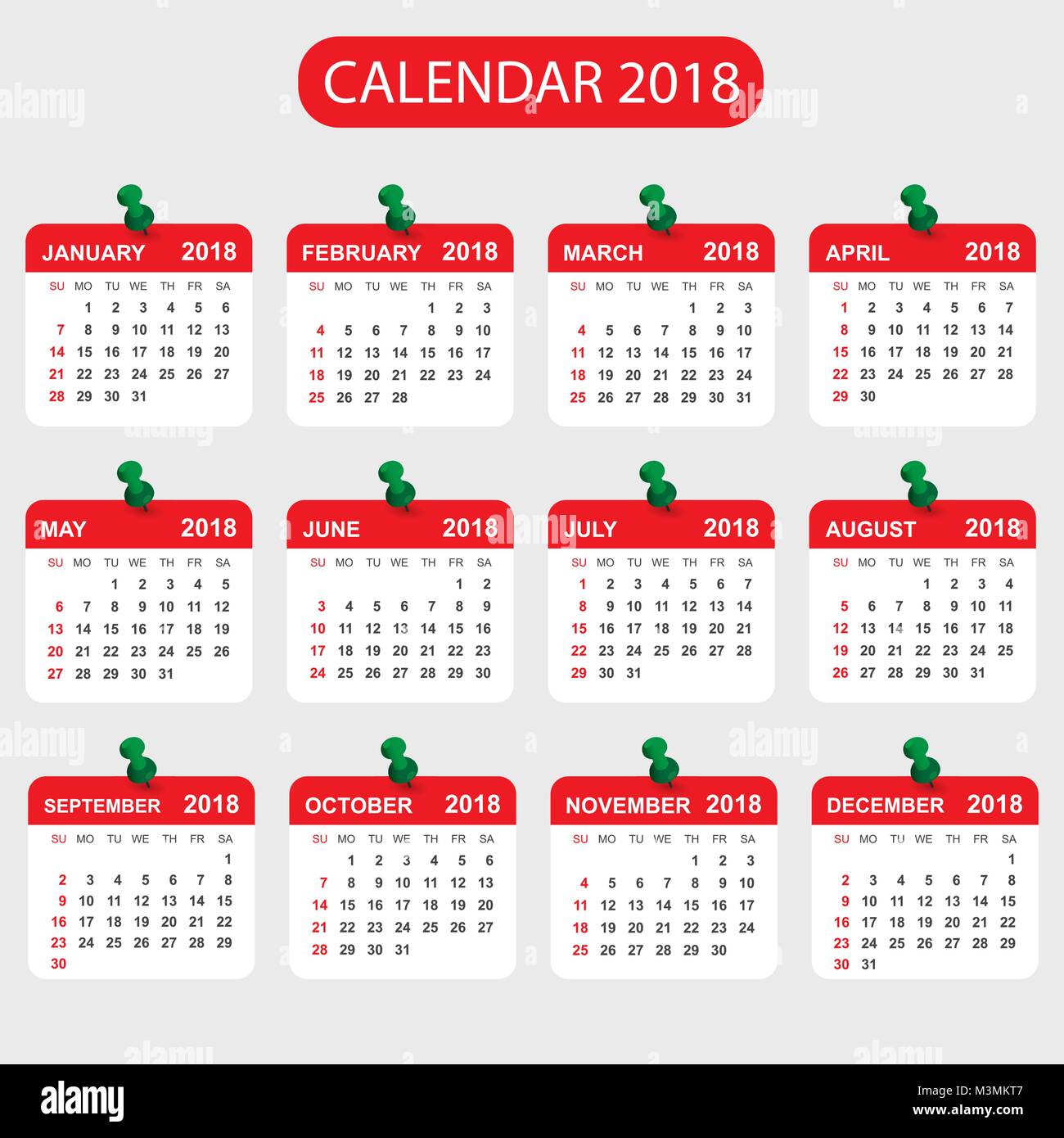 calendar 2018 year in simple style calendar planner design template