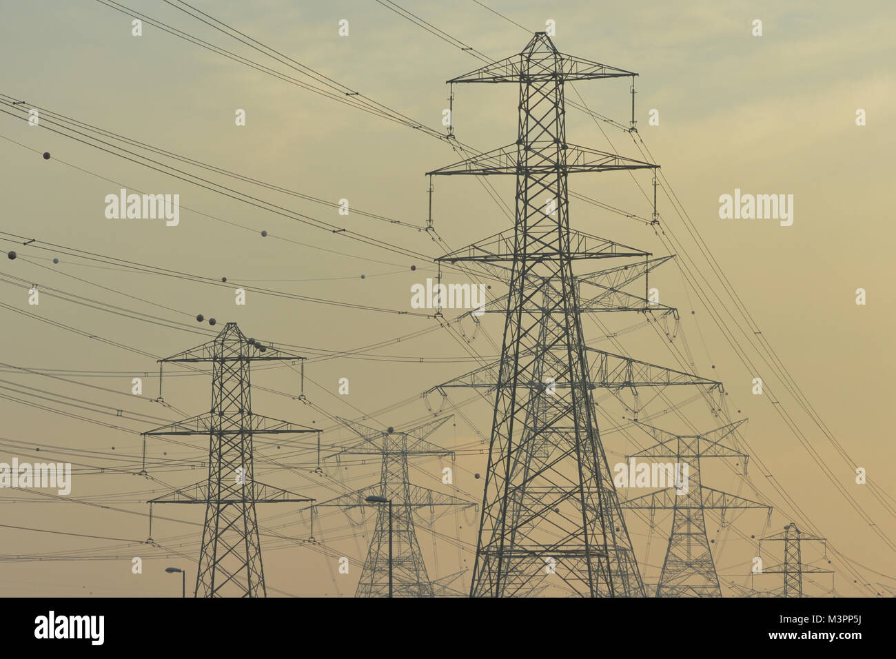 A view of the electric wires network alongside of a motorway near Dubai. Credit: ASWphoto/Alamy Live News