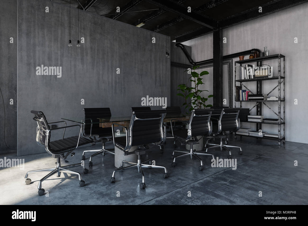 An industrial style, empty polished concrete office room with table ... An industrial style, empty polished concrete office room with table ...