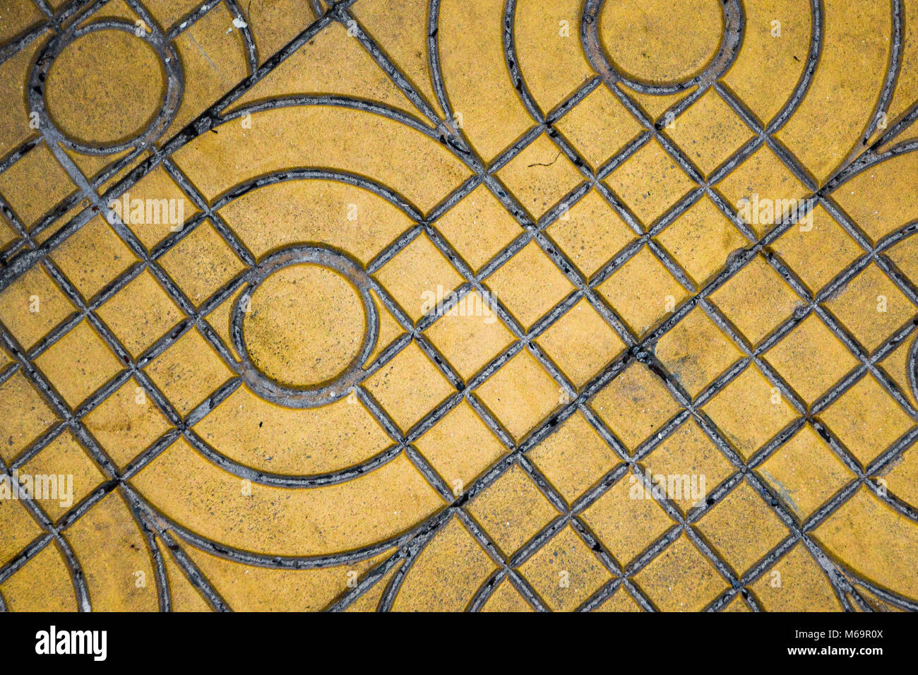 Yellow Patterned Paving Tiles On The Street Top View Cement Bricks Squared Stone Ground Floor Background Texture Concrete Slab Flagstone Yellow Patterned Paving Tiles On The Street Top View Cement Bricks Squared Stone Ground Floor Background Texture Concrete Slab Flagstone