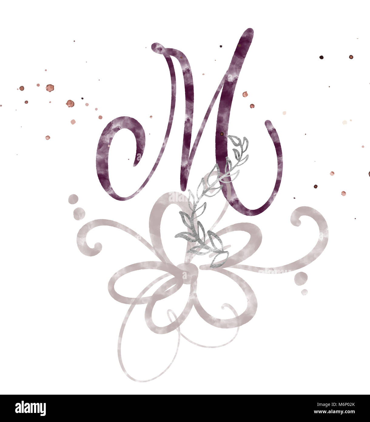 Hand Drawn Calligraphy Letter M Watercolor Script Font Isolated