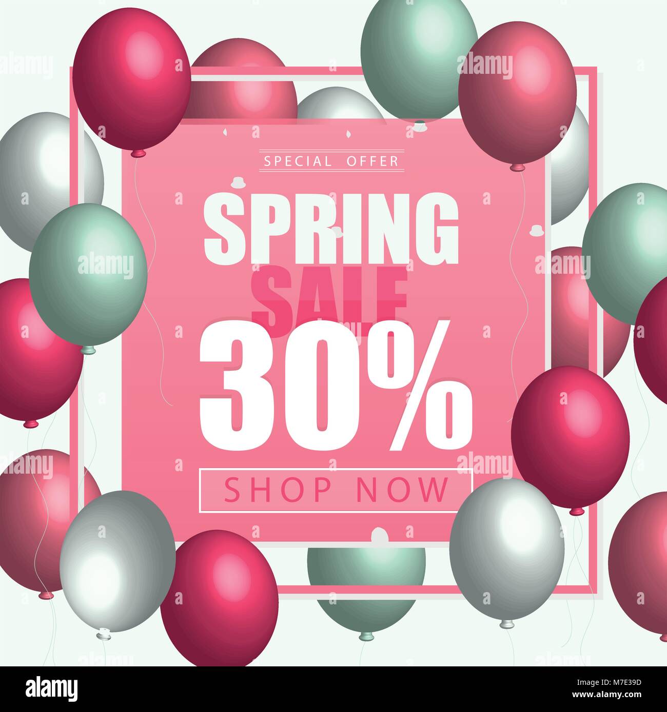 Spring Card Template With Balloons Pink Yellow Color For Flyer Poster Banner