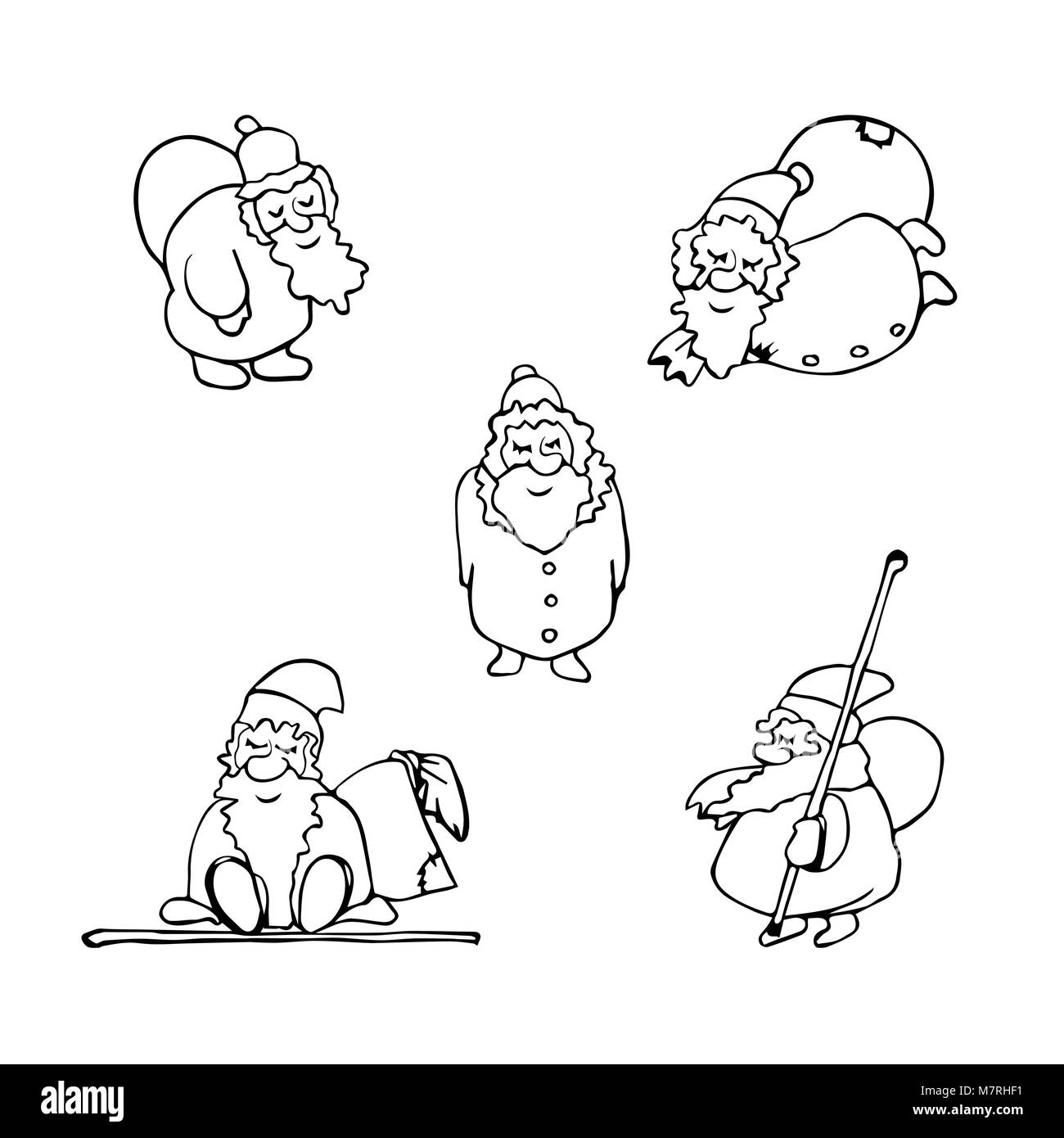Coloring Page Cartoon Christmas Set Illustration Of Black And White Santa Claus