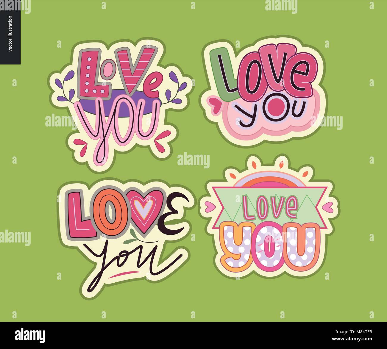 set of contemporary girlie love you letter logo a set of vector