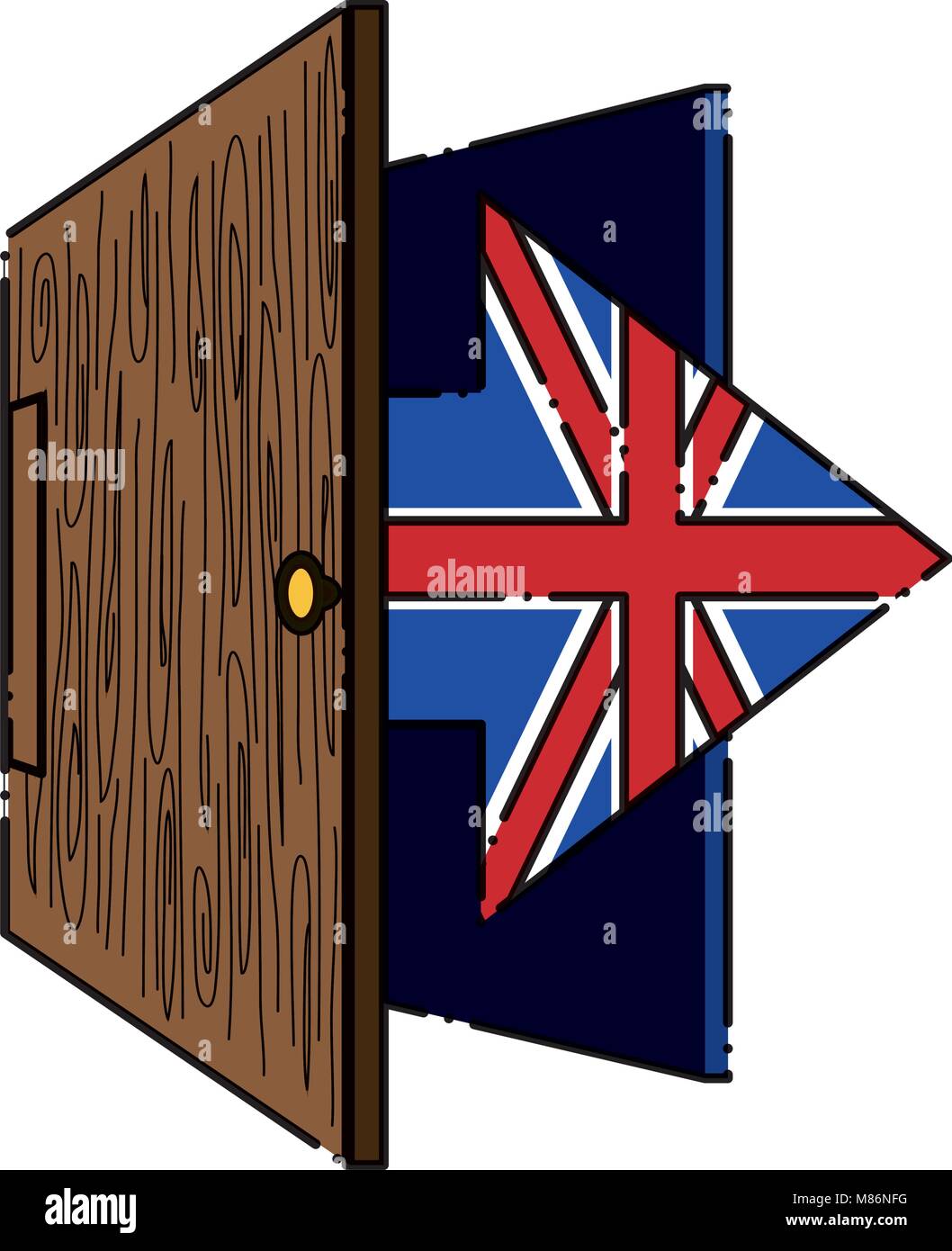 Brexit Design With Door And Arrow With United Kingdom Flag Design Over