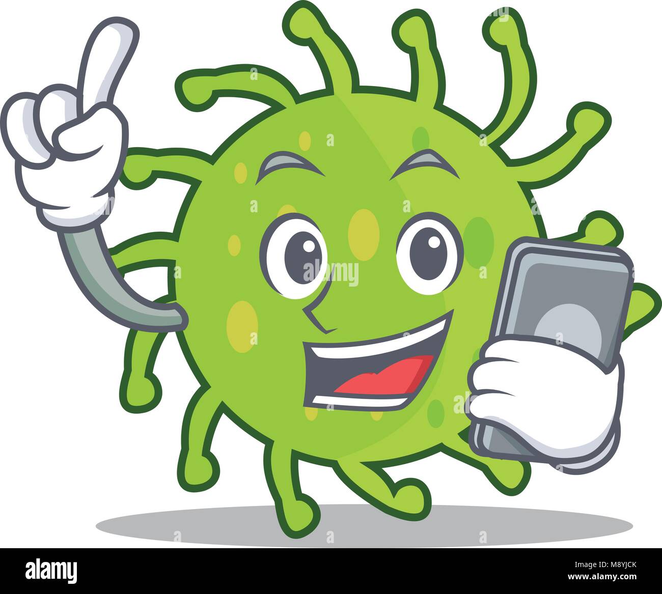 With Phone Green Bacteria Character Cartoon Stock Vector Image Art