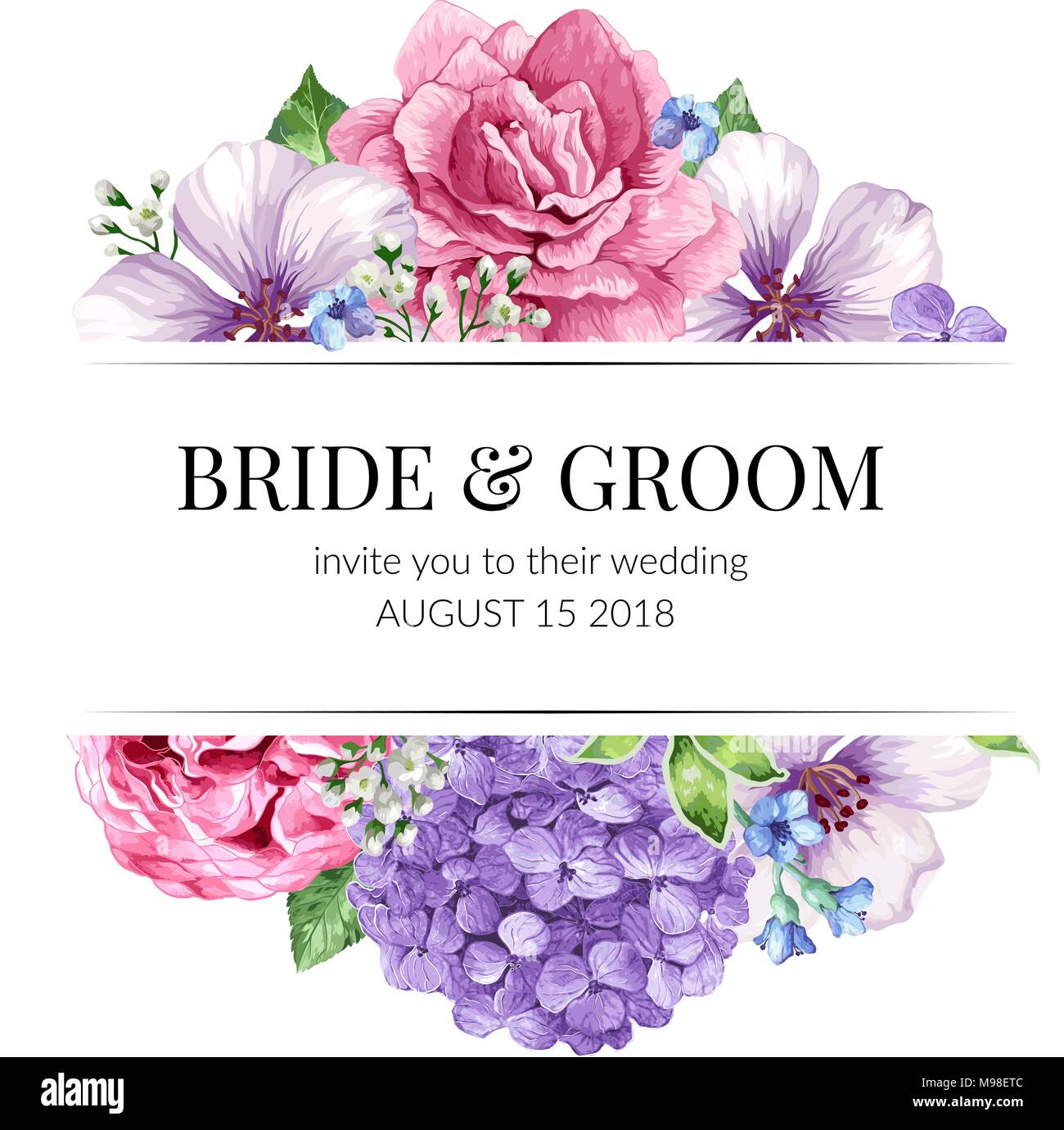 Wedding Invitation Card Design With Flowers In Watercolor Style On