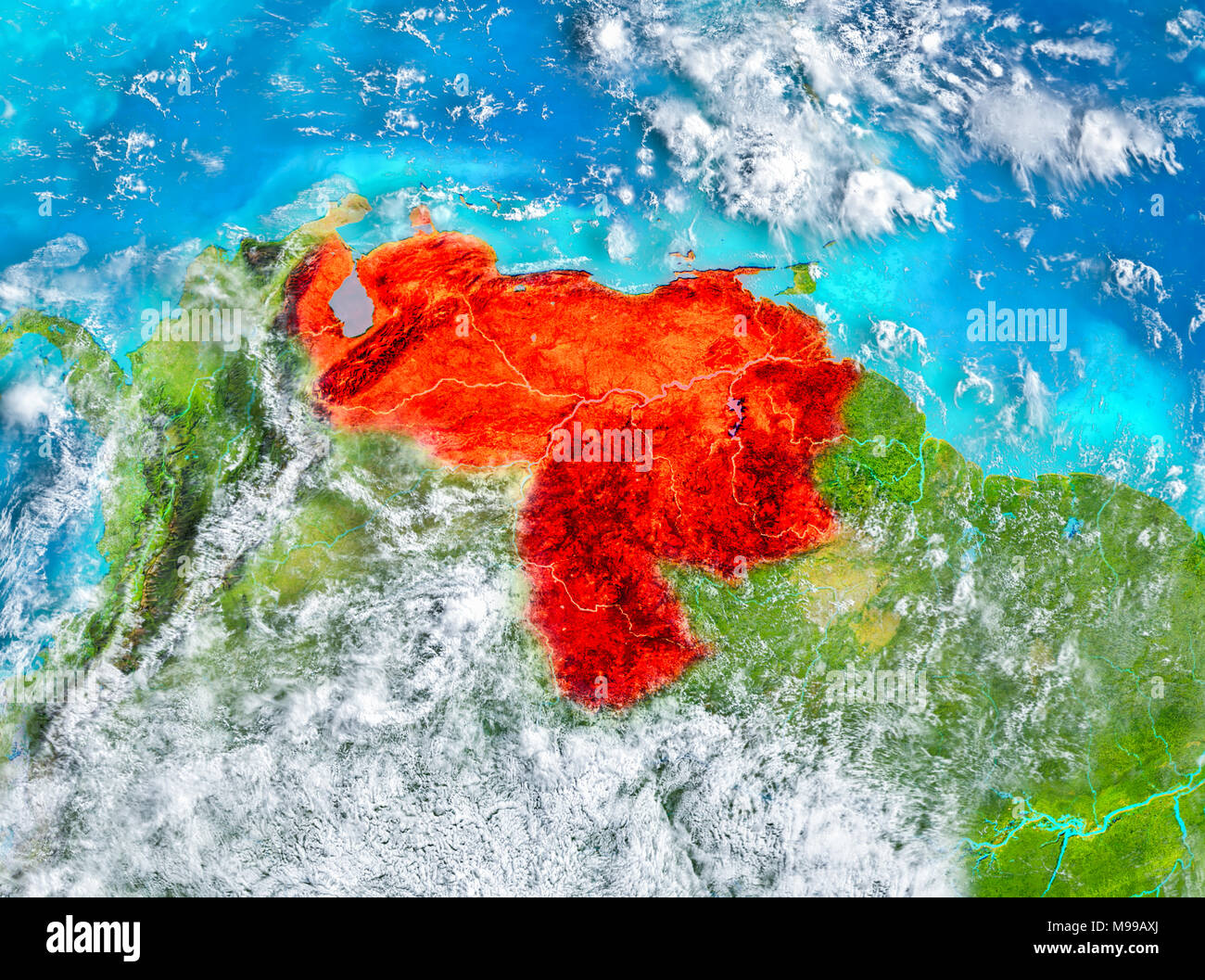 Venezuela Highlighted In Red On Planet Earth 3D Illustration Elements