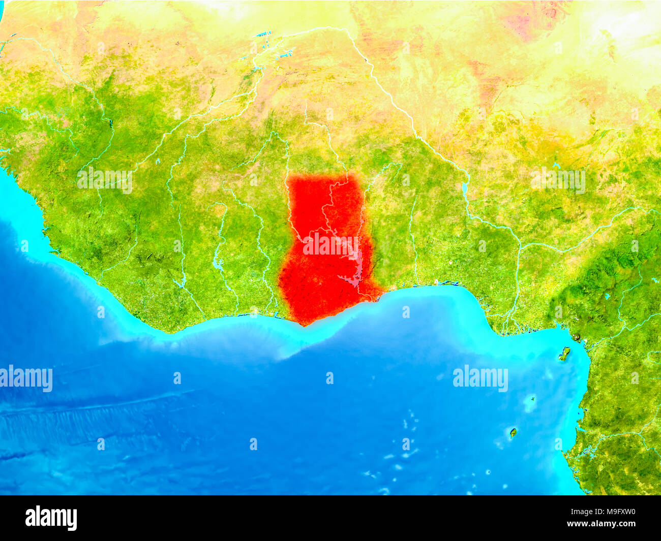 Ghana Highlighted In Red On Planet Earth 3D Illustration Elements Of