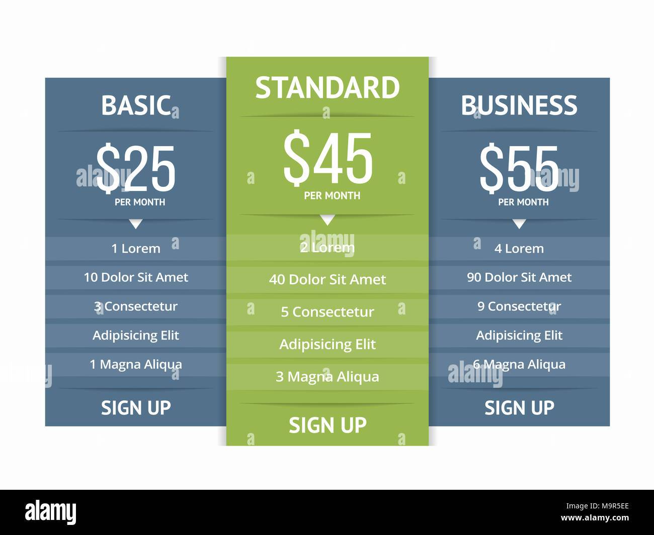 pricing table template with three plans for websites vector eps10