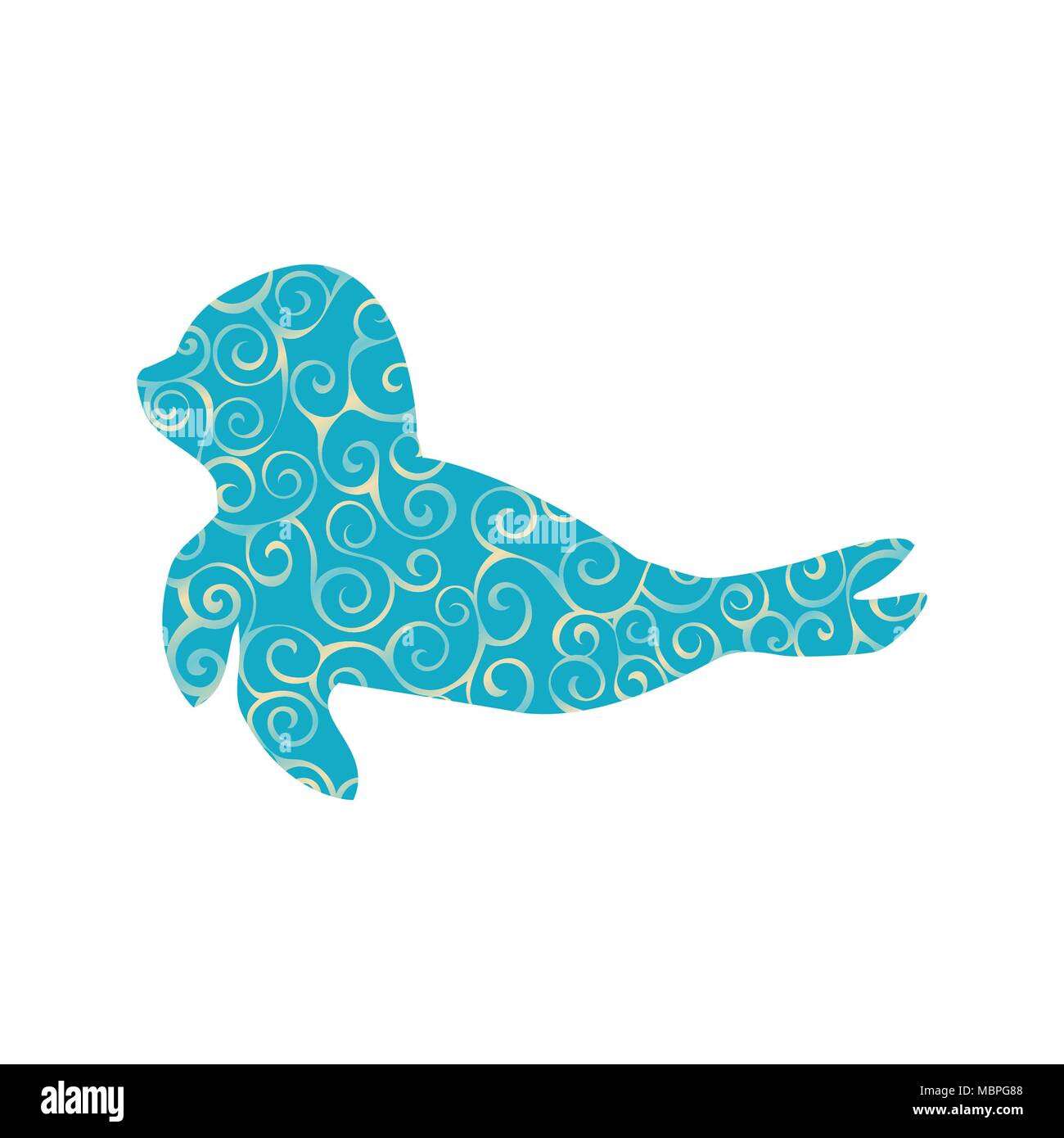 Sea Calf Nautical Spiral Pattern Color Silhouette Animal Vector Illustrator Sea Calf Nautical Spiral Pattern Color Silhouette Animal Vector Illustrator