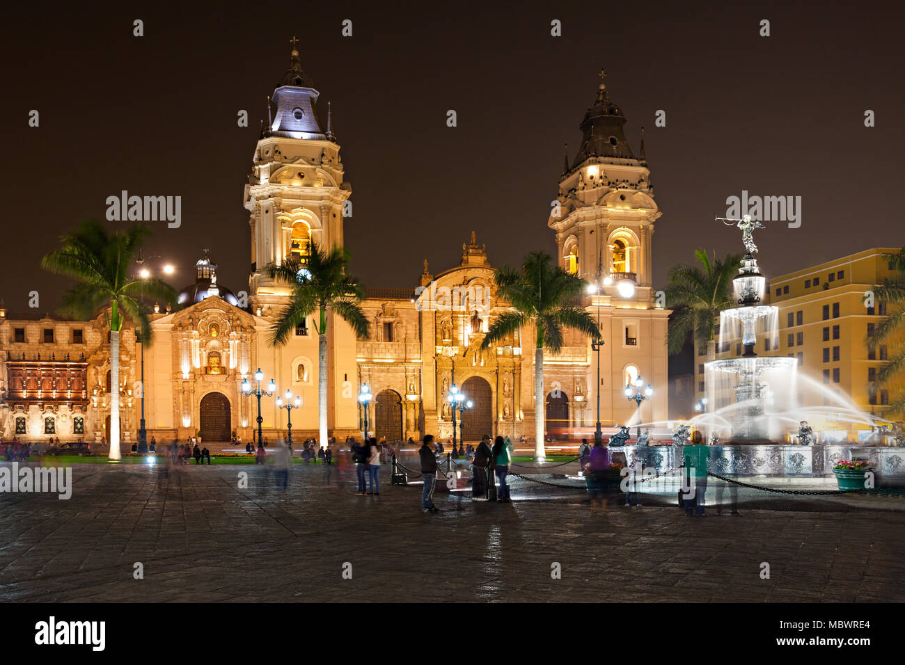 The Basilica Cathedral Of Lima At Night It Is A Roman Catholic