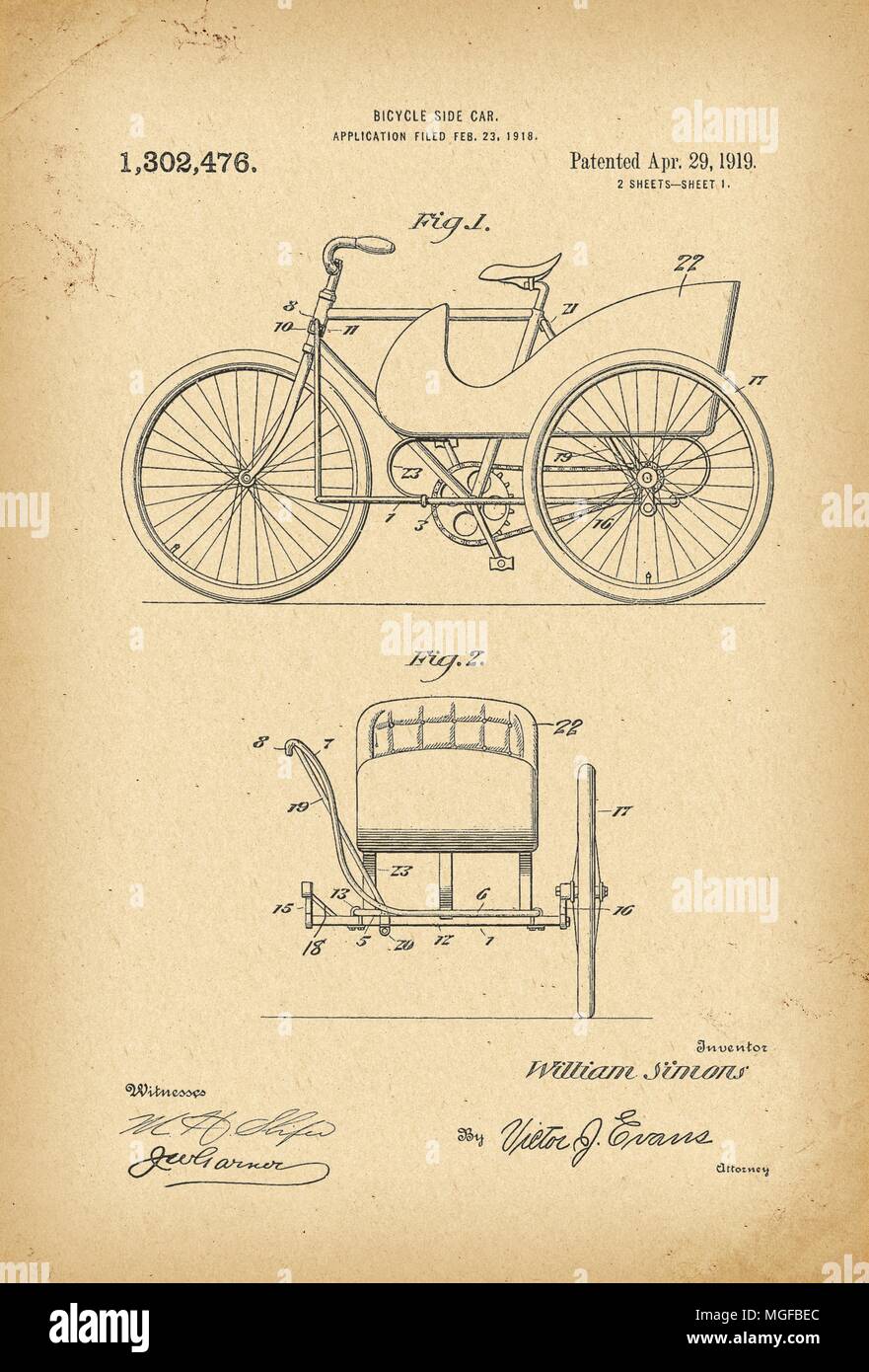 1919 Patent Velocipede Bicycle History Invention Stock Photo Alamy