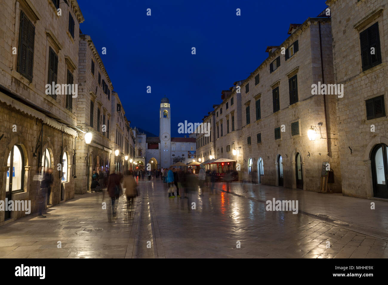 Night Time View Looking East Down Stradun Main Street Towards The