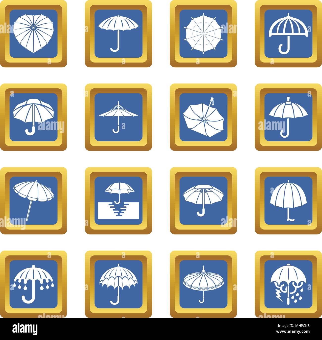 Umbrella Icons Set Blue Square Vector Stock Vector Image Art Alamy