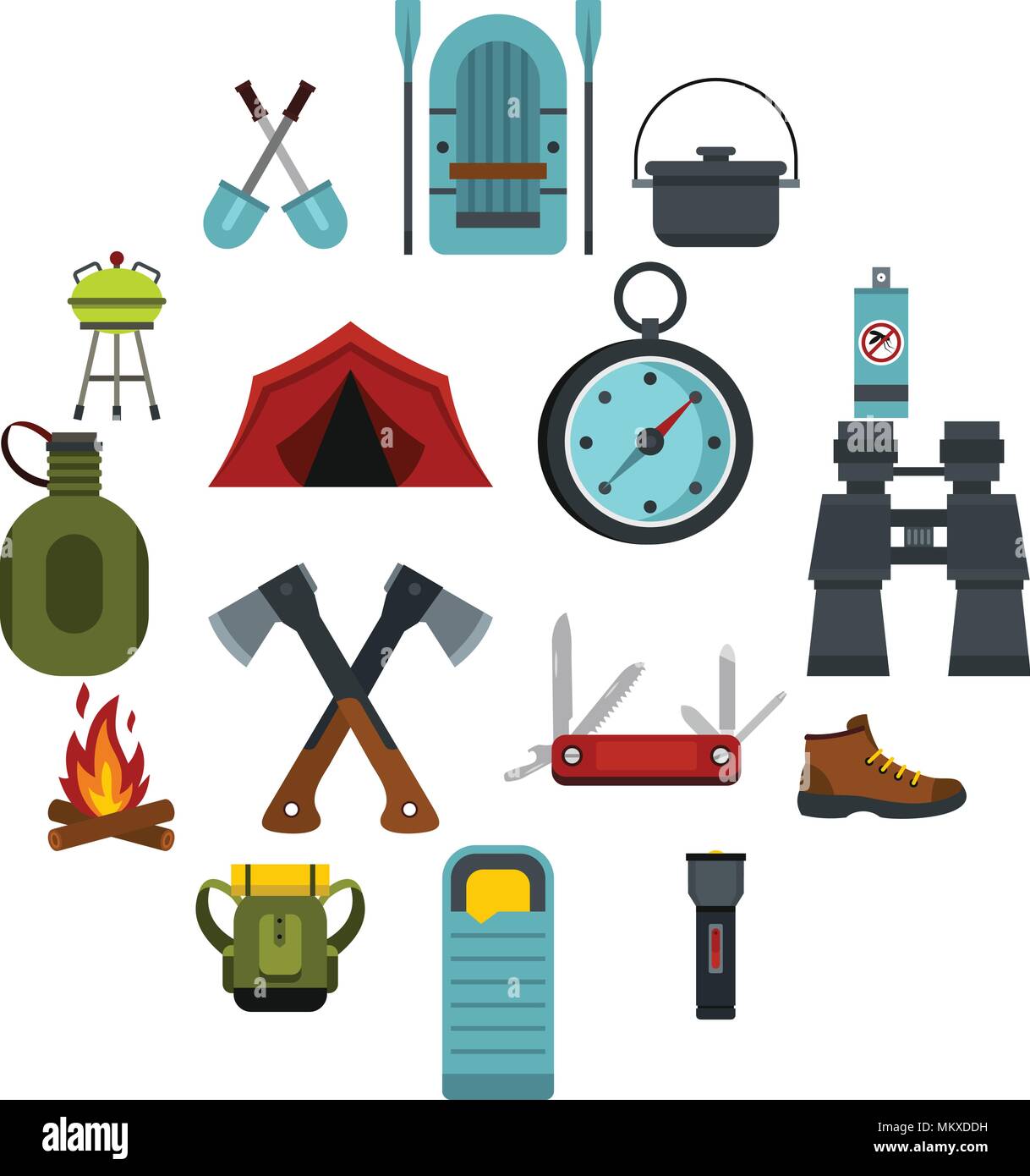 Camping Equipment Icons Set Flat Style Stock Vector Image Art Alamy