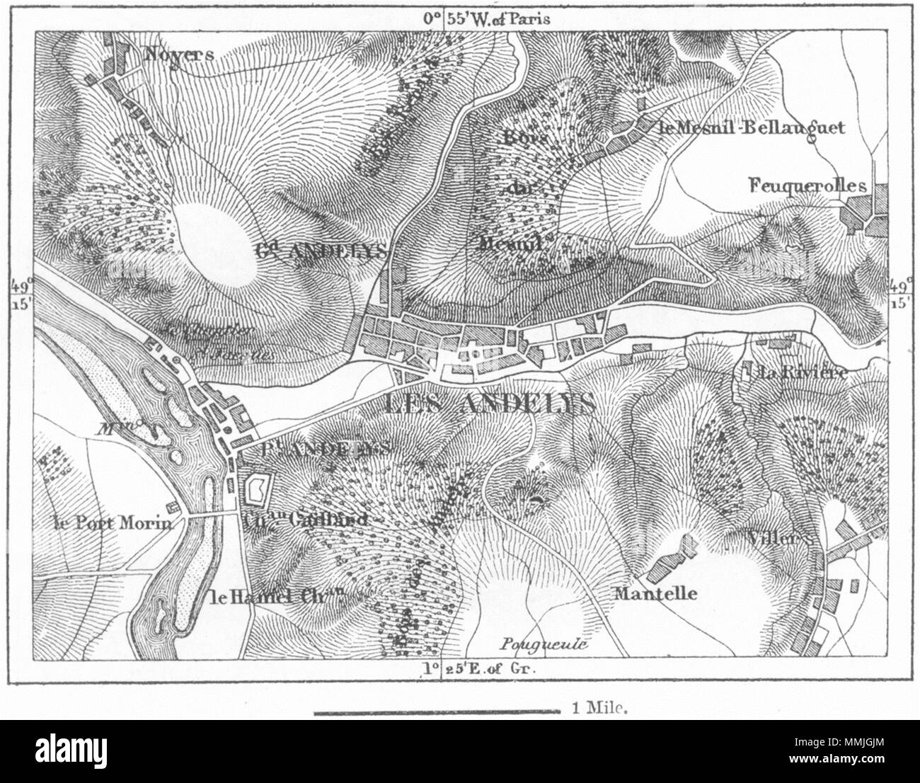 FRANCE Andelys Sketch Map C1885 Old Antique Vintage Plan Chart Stock