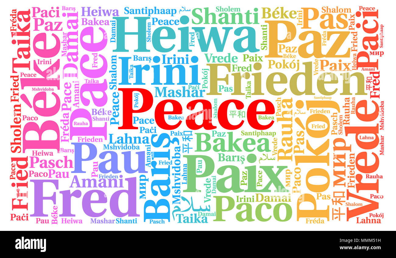 Peace Word Cloud In Different Languages Stock Photo Alamy