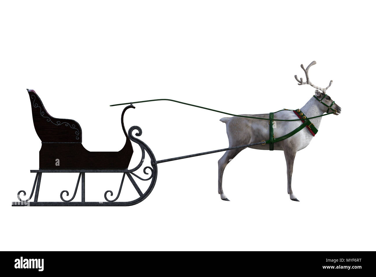 Reindeer Pulling A Sleigh Isolated On White 3d Render Stock Photo Alamy