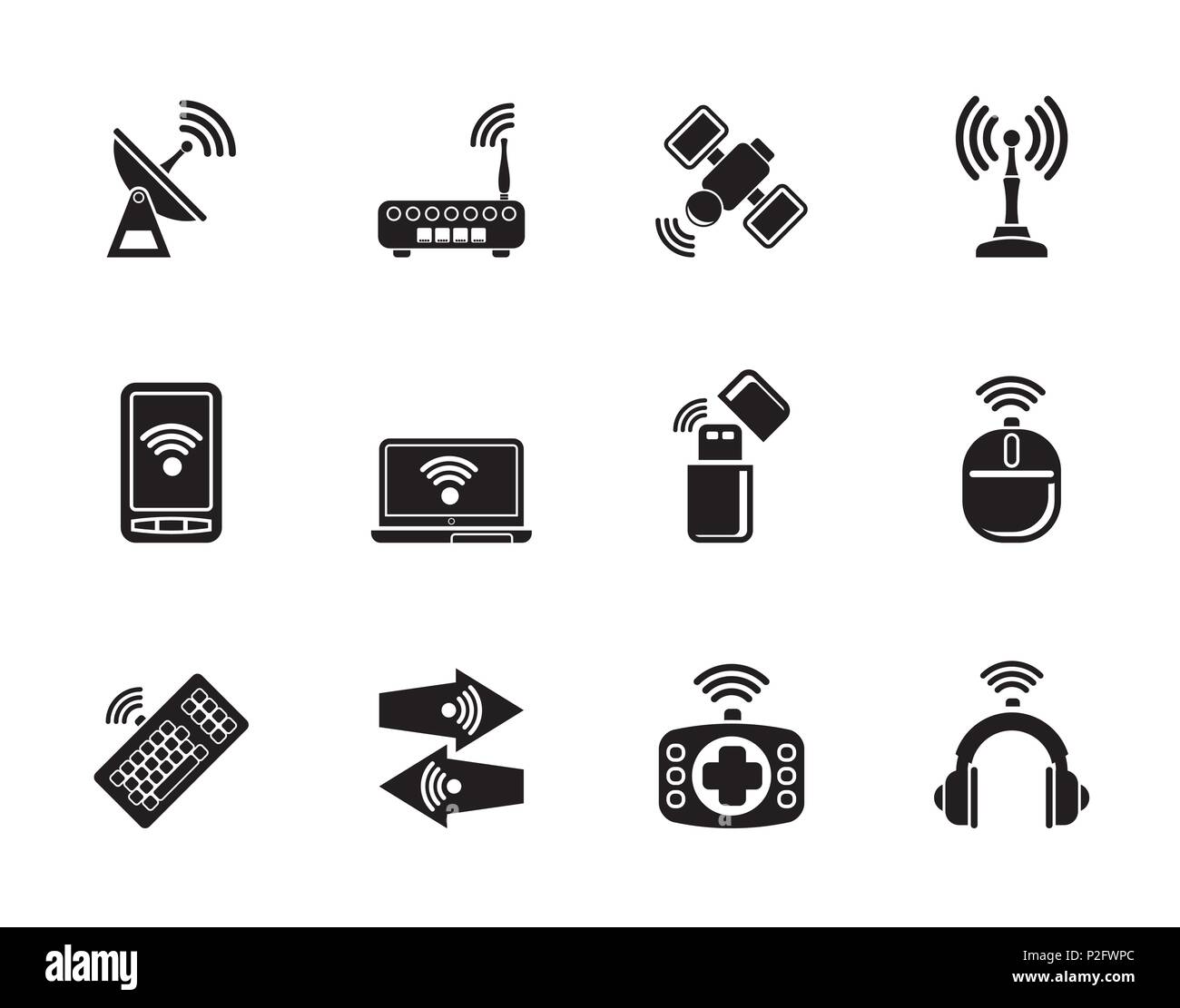 Silhouette Wireless And Communication Technology Icons Vector Icon