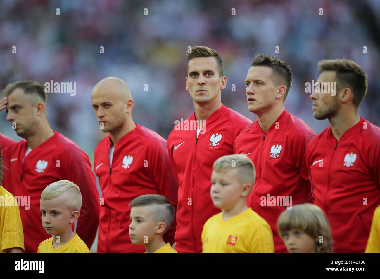 19 06 2018 Moscow Russian Poland Players During National Anthem In