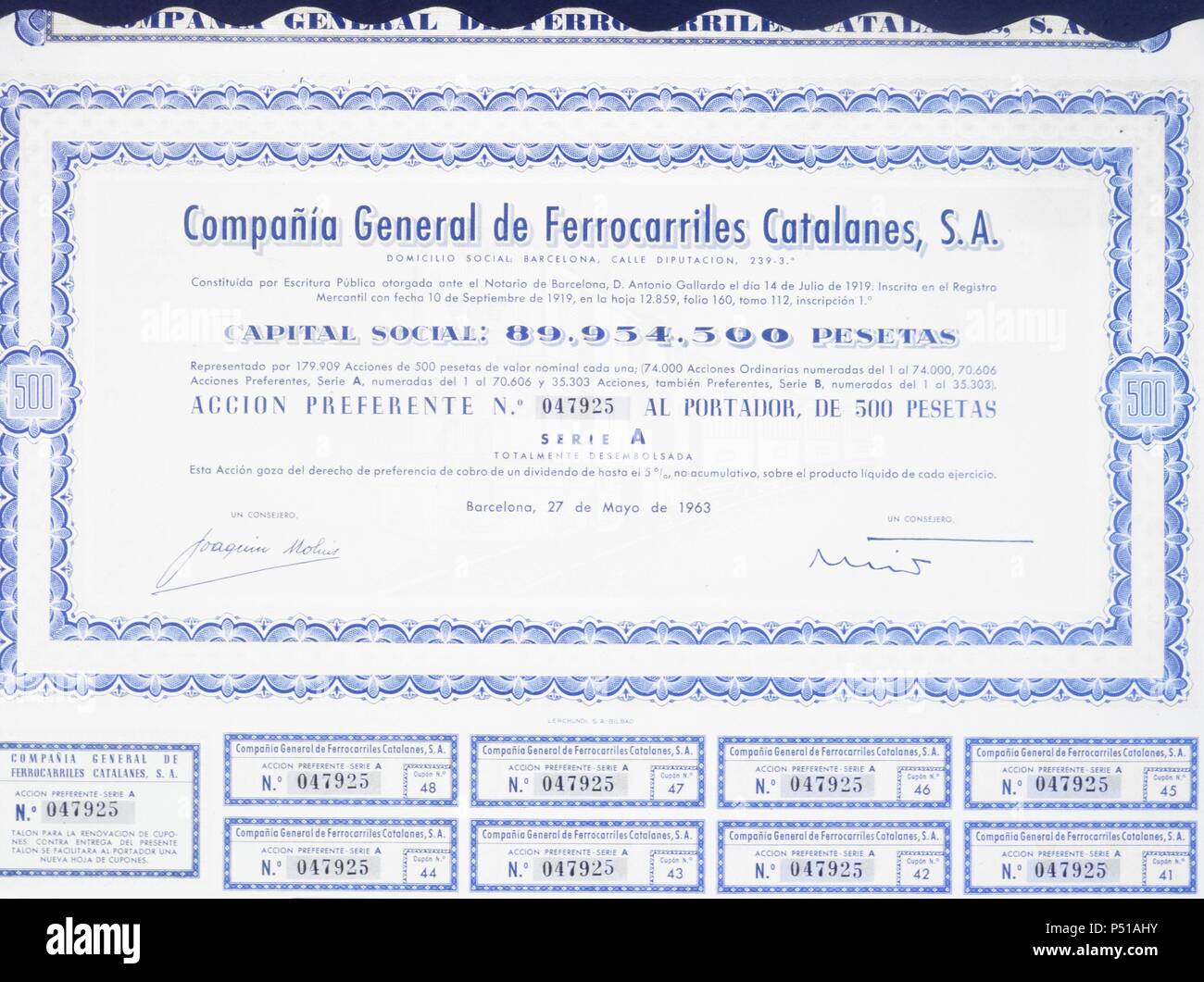 Acción preferente de la compañía General de Ferrocarriles Catalanes S