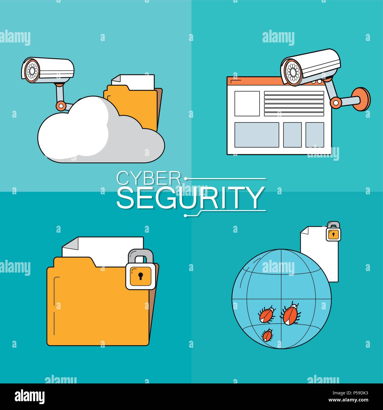 Set Of Cyber Security Icons Vector Illustration Graphic Design Stock