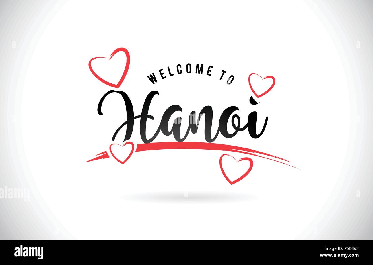 Hanoi Welcome To Word Text With Handwritten Font And Red Love Hearts