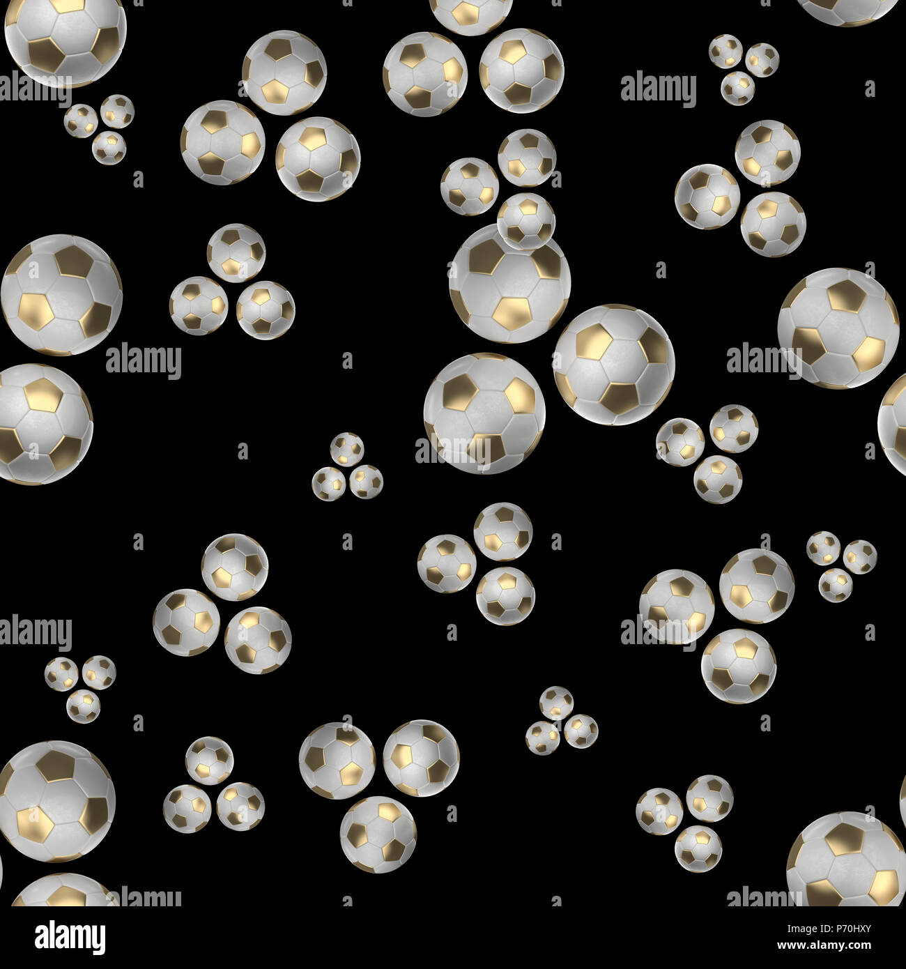 Golden Soccer Balls Isolated On Black Background Seamless Pattern 3d