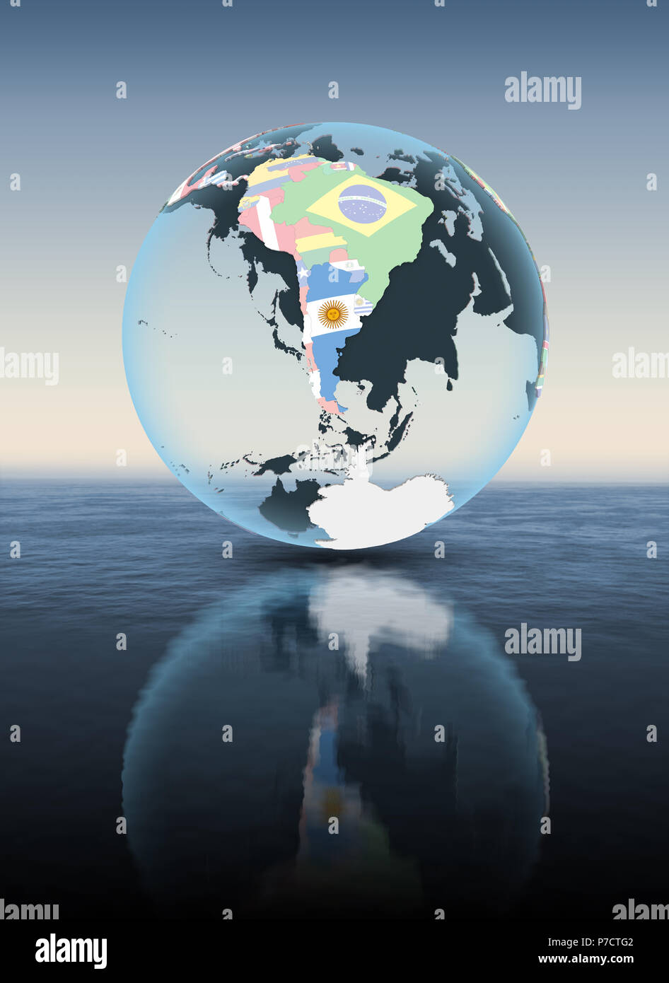 Argentina On Political Globe Floating Above Water D Illustration