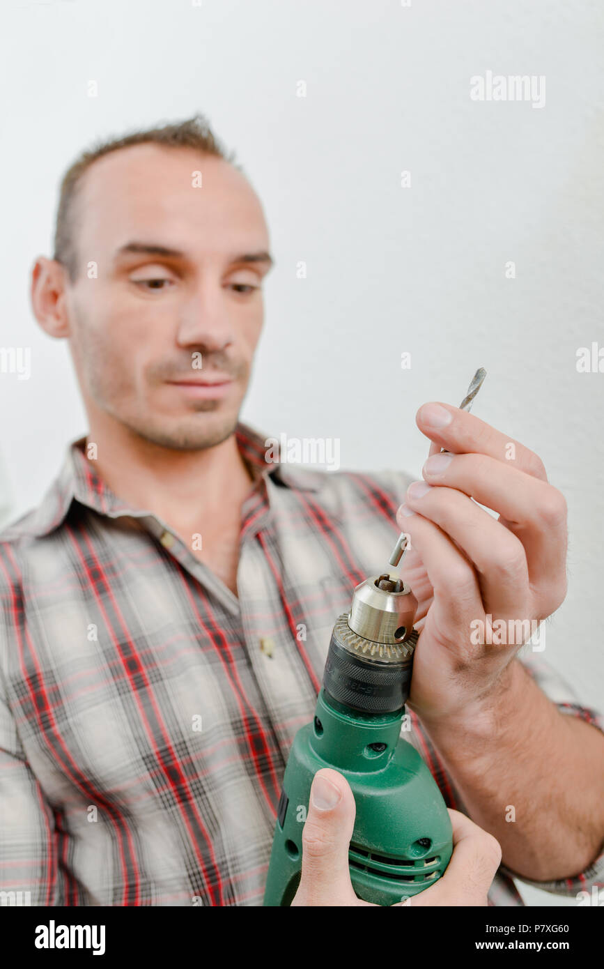 Man With A Drill Stock Photo Alamy